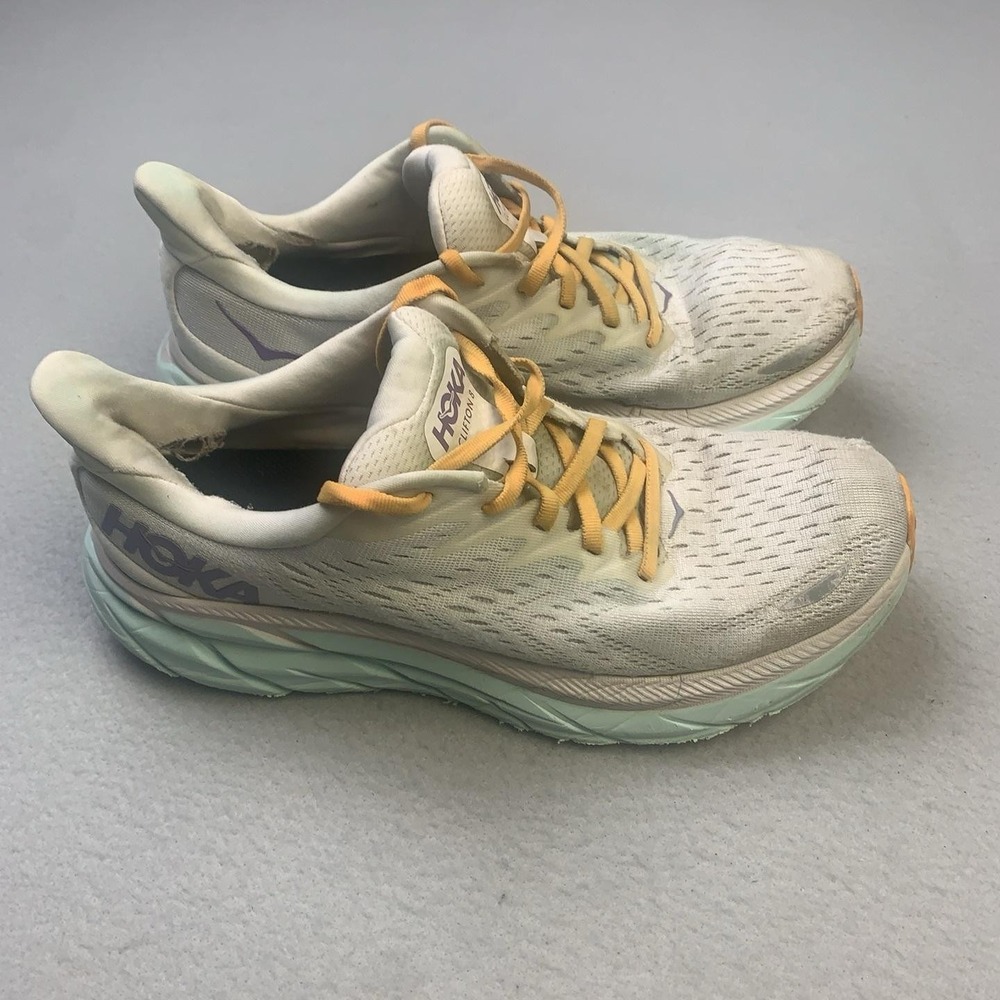 Hoka One One Clifton 8 Shoes Womens Size 9 White Running Sneakers Cushioned